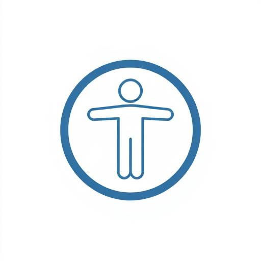 Accessibility icon, depicting a figure within a circle with outstretched arms, symbolizing inclusivity and access.
